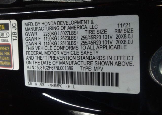 2022 ACURA RDX(VIN: 5J8TC2H67NL001386