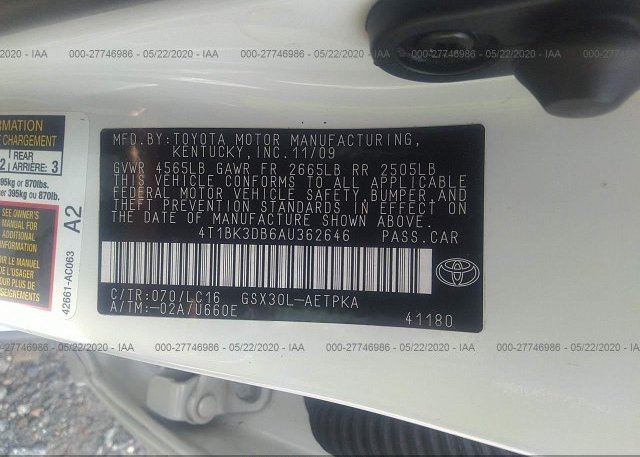 4T1BK3DB6AU362646 2010 Toyota AVALON