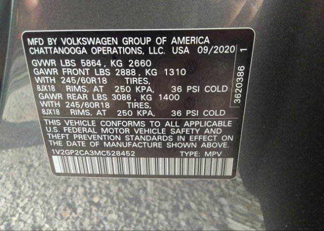 2021 VOLKSWAGEN ATLAS(VIN: 1V2GP2CA3MC528452