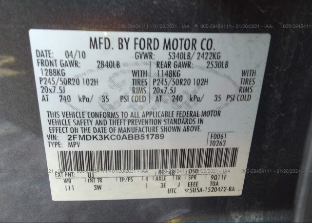 2FMDK3KC0ABB51789 2010 FORD EDGE