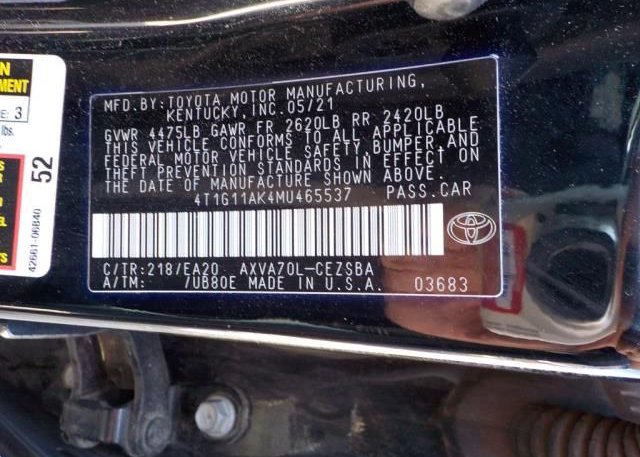 2021 TOYOTA CAMRY(VIN: 4T1G11AK4MU465537