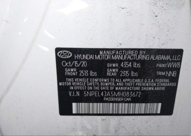 2021 HYUNDAI SONATA(VIN: 5NPEL4JA5MH083672