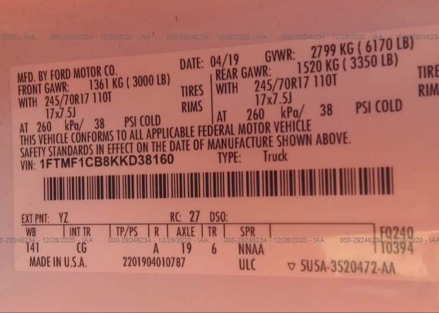 1FTMF1CB8KKD38160 2019 FORD F-150