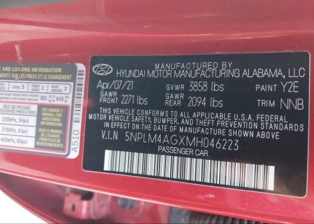 2021 HYUNDAI ELANTRA(VIN: 5NPLM4AGXMH046223