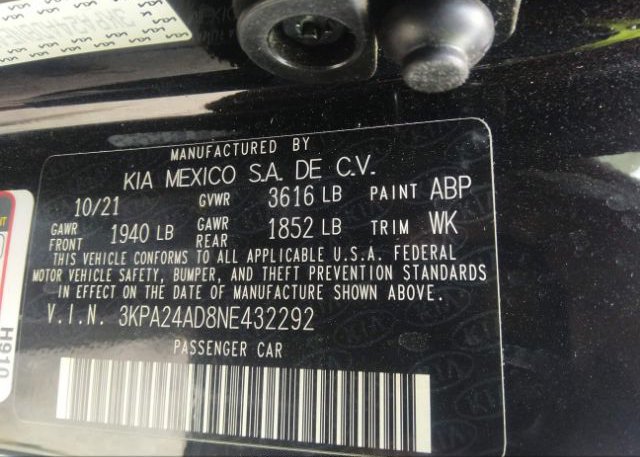 2022 KIA RIO(VIN: 3KPA24AD8NE432292