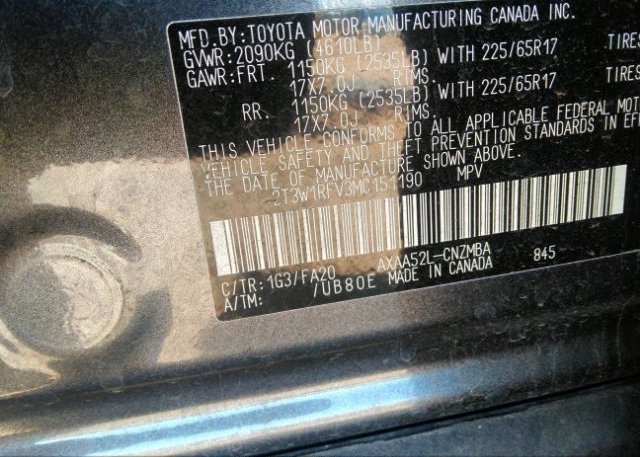 2021 TOYOTA RAV4(VIN: 2T3W1RFV3MC151190