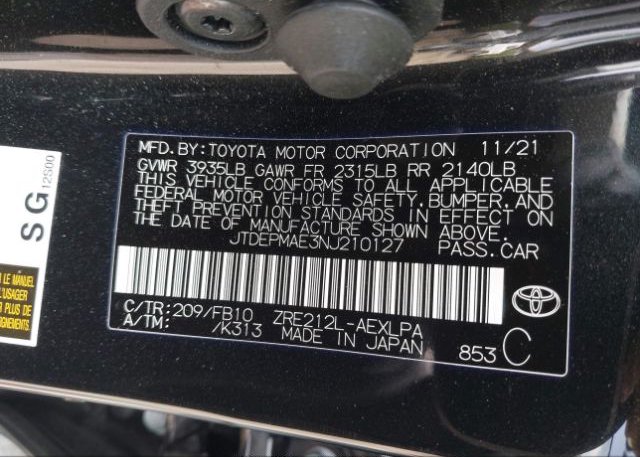 2022 TOYOTA COROLLA(VIN: JTDEPMAE3NJ210127