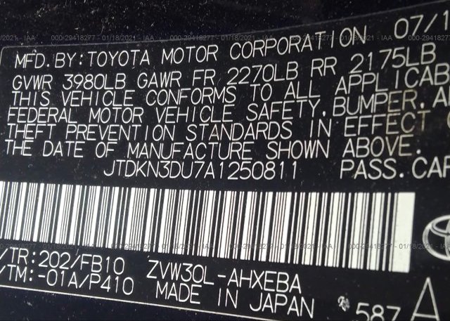 JTDKN3DU7A1250811 2010 TOYOTA PRIUS