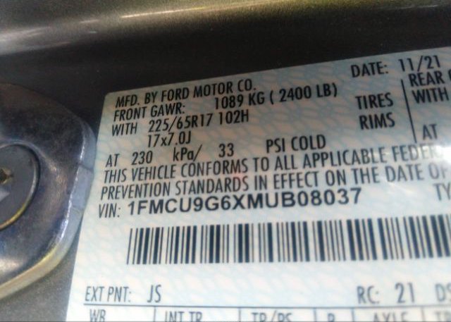 2021 FORD ESCAPE(VIN: 1FMCU9G6XMUB08037