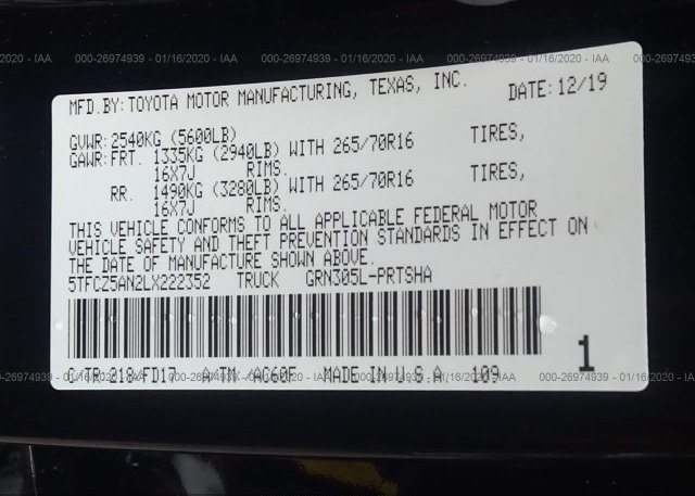 5TFCZ5AN2LX222352 2020 TOYOTA TACOMA 4WD