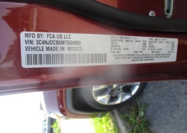 2021 JEEP COMPASS(VIN: 3C4NJDCB6MT604958