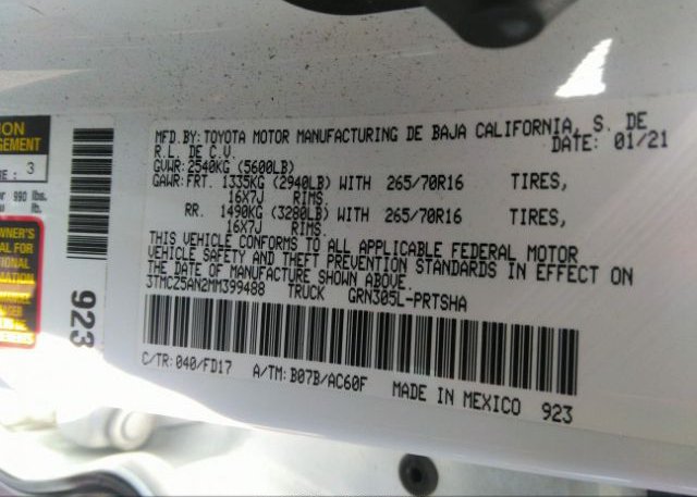 2021 TOYOTA TACOMA 4WD(VIN: 3TMCZ5AN2MM399488