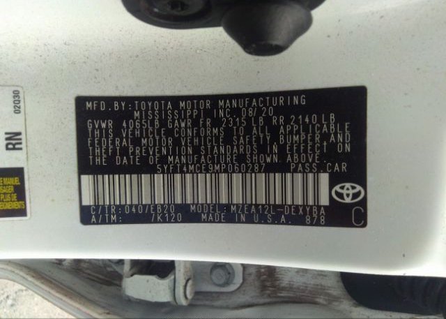 2021 TOYOTA COROLLA(VIN: 5YFT4MCE9MP060287