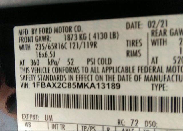 2021 FORD TRANSIT PASSENGER WAGON(VIN: 1FBAX2C85MKA13189