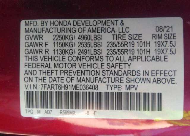 2021 HONDA CR-V HYBRID(VIN: 7FART6H91ME036408