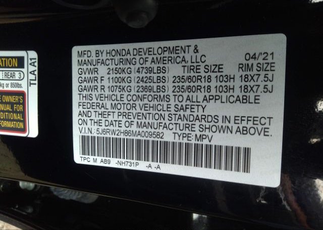 2021 HONDA CR-V(VIN: 5J6RW2H86MA009582