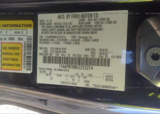 1FA6P8TH8G5255214 2016 FORD MUSTANG