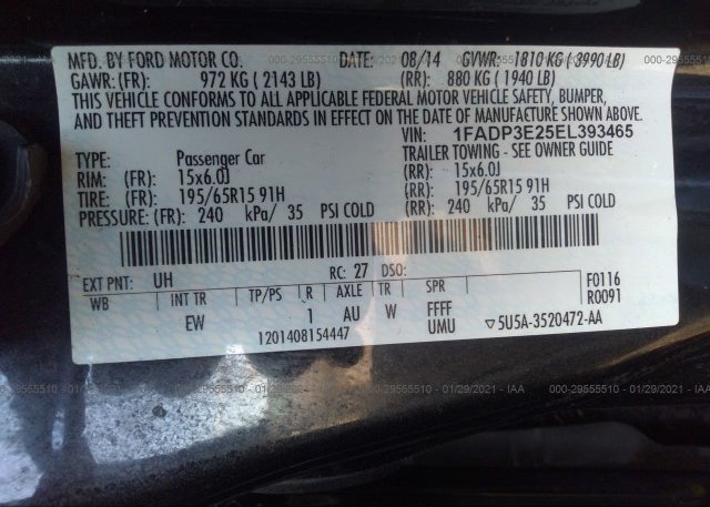 1FADP3E25EL393465 2014 FORD FOCUS