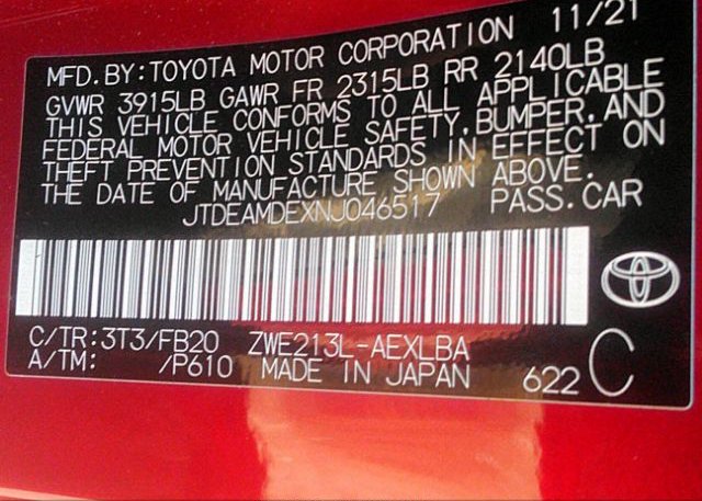 2022 TOYOTA COROLLA(VIN: JTDEAMDEXNJ046517