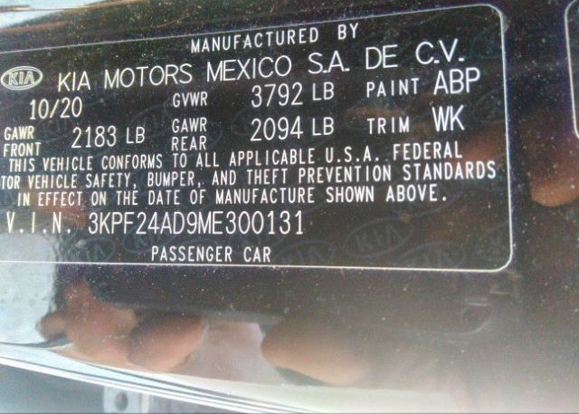 2021 KIA FORTE(VIN: 3KPF24AD9ME300131