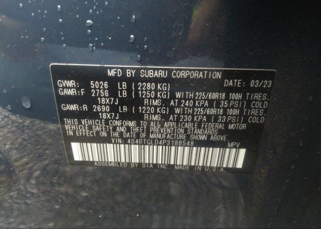 2023 SUBARU OUTBACK(VIN: 4S4BTGLD4P3188548
