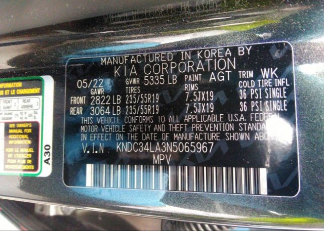 2022 KIA EV6(VIN: KNDC34LA3N5065967