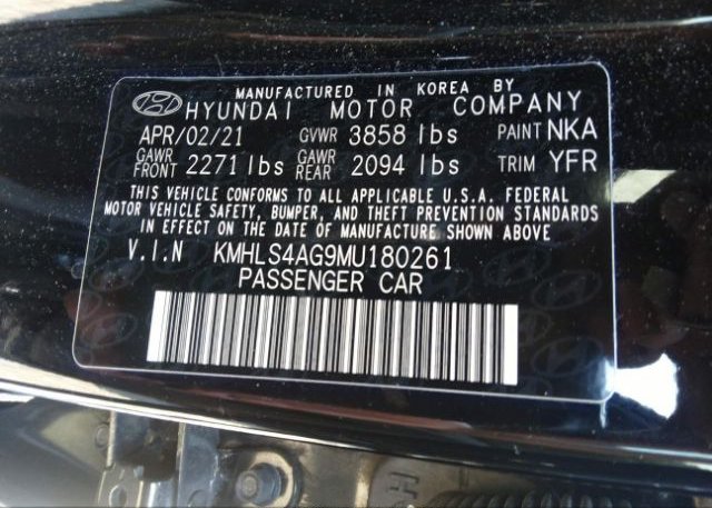 2021 HYUNDAI ELANTRA(VIN: KMHLS4AG9MU180261
