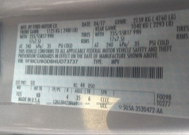 1FMCU9GD8HUD73737 2017 FORD ESCAPE