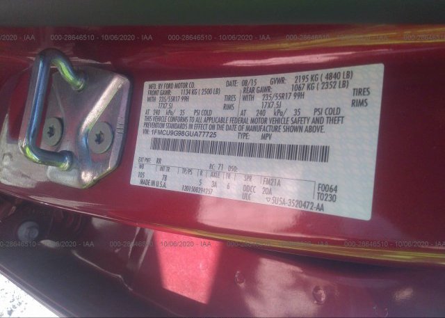 1FMCU9G98GUA77725 2016 FORD ESCAPE
