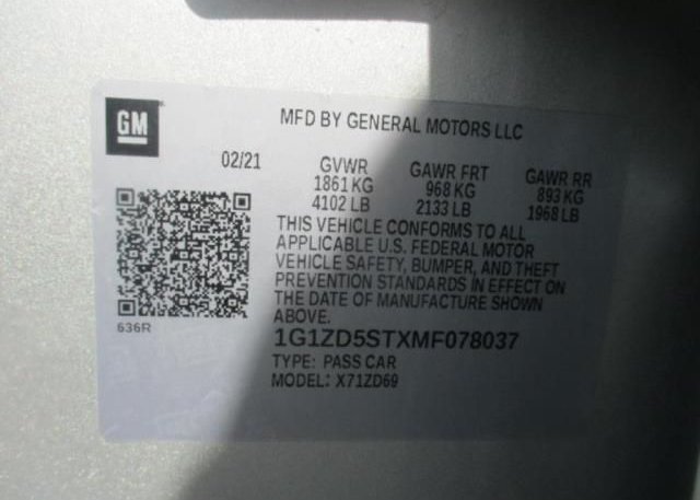 2021 CHEVROLET MALIBU(VIN: 1G1ZD5STXMF078037
