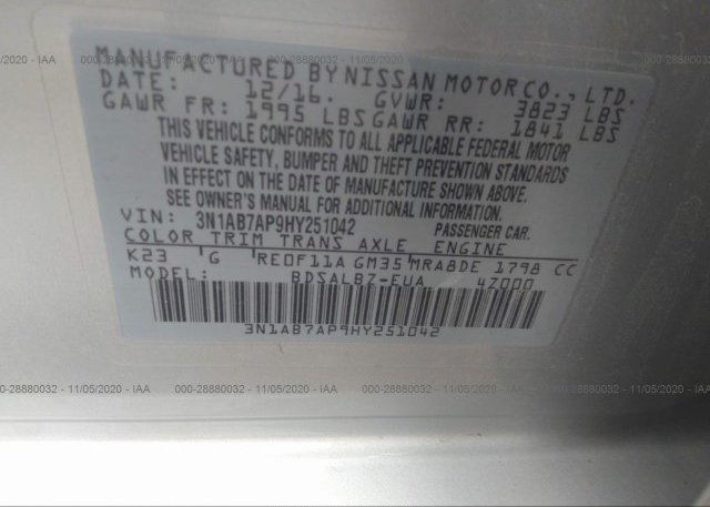 3N1AB7AP9HY251042 2017 NISSAN SENTRA