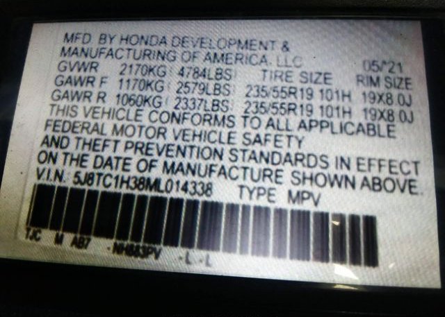 2021 ACURA RDX(VIN: 5J8TC1H38ML014338