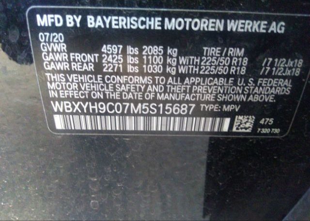 2021 BMW X2(VIN: WBXYH9C07M5S15687
