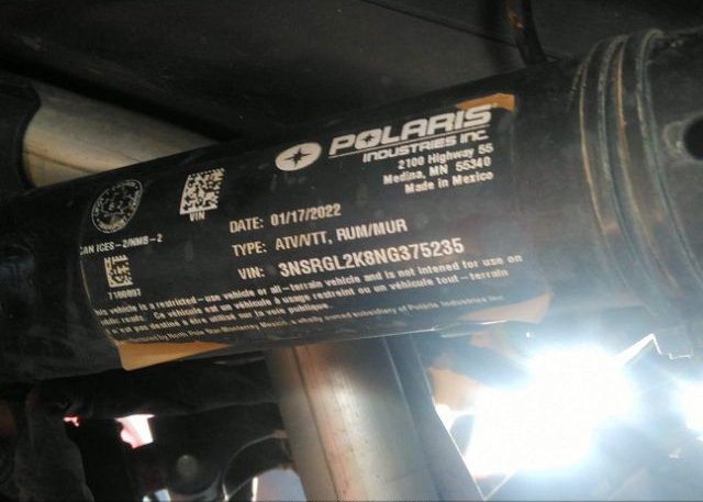 2022 POLARIS RZR(VIN: 3NSRGL2K8NG375235
