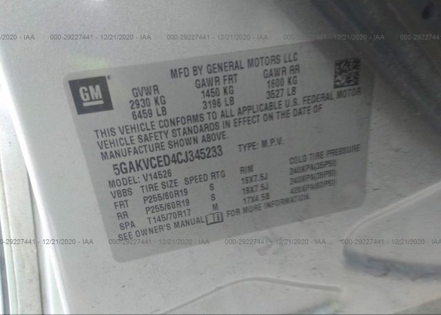 5GAKVCED4CJ345233 2012 BUICK ENCLAVE