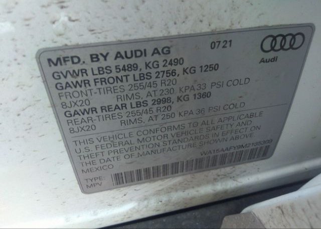 2021 AUDI Q5 SPORTBACK VIN: WA15AAFY9M2135309