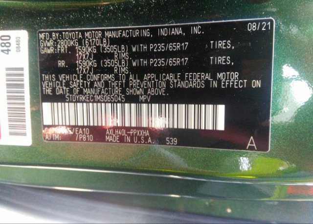 2021 TOYOTA SIENNA(VIN: 5TDYRKEC1MS065045