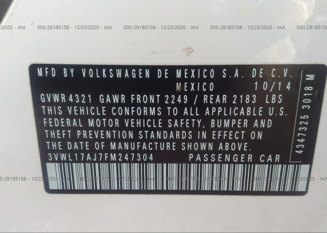 3VWL17AJ7FM247304 2015 VOLKSWAGEN JETTA SEDAN