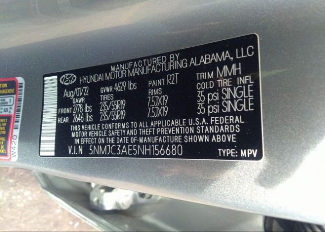 2022 HYUNDAI TUCSON(VIN: 5NMJC3AE5NH156680