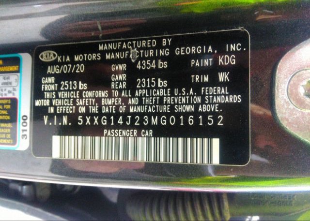 2021 KIA K5(VIN: 5XXG14J23MG016152