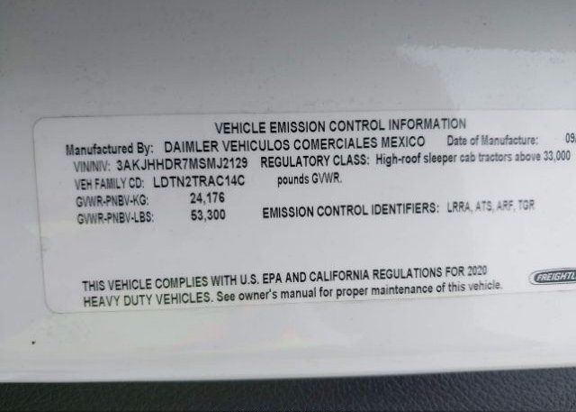 2021 FREIGHTLINER CASCADIA 126(VIN: 3AKJHHDR7MSMJ2129