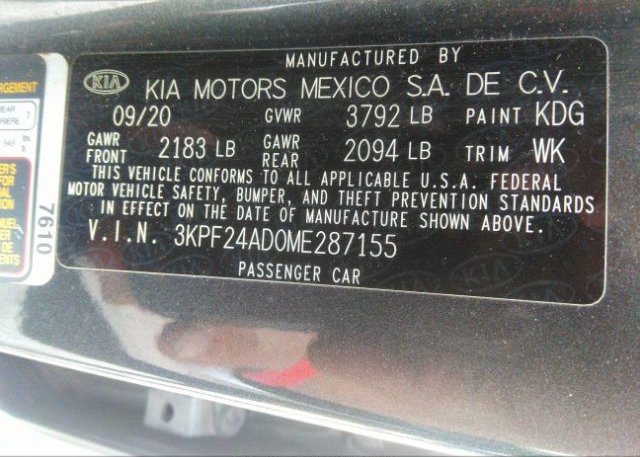2021 KIA FORTE(VIN: 3KPF24AD0ME287155