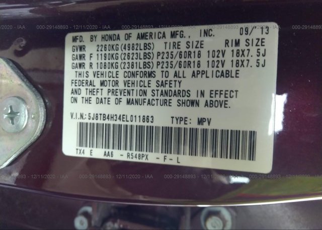 5J8TB4H34EL011863 2014 ACURA RDX
