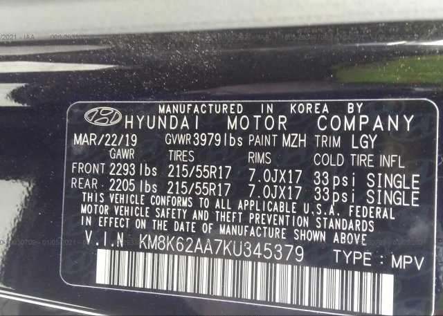 KM8K62AA7KU345379 2019 HYUNDAI KONA