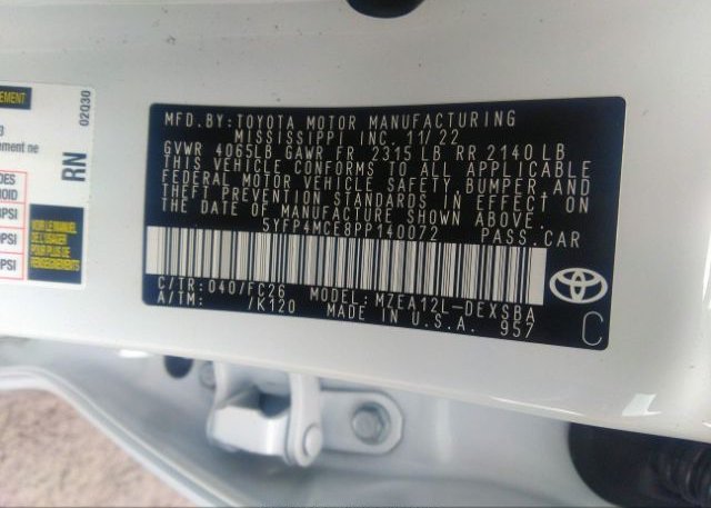 2023 TOYOTA COROLLA(VIN: 5YFP4MCE8PP140072