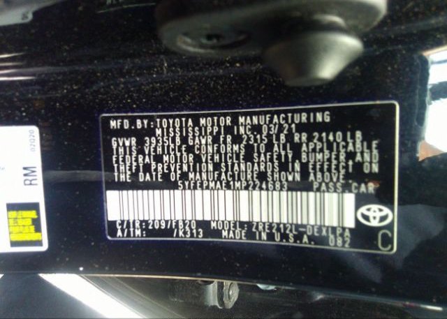 2021 TOYOTA COROLLA(VIN: 5YFEPMAE1MP224683