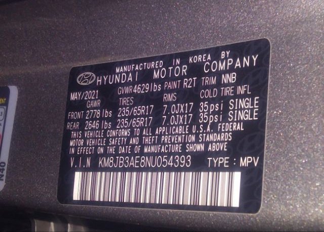 2022 HYUNDAI TUCSON(VIN: KM8JB3AE8NU054393