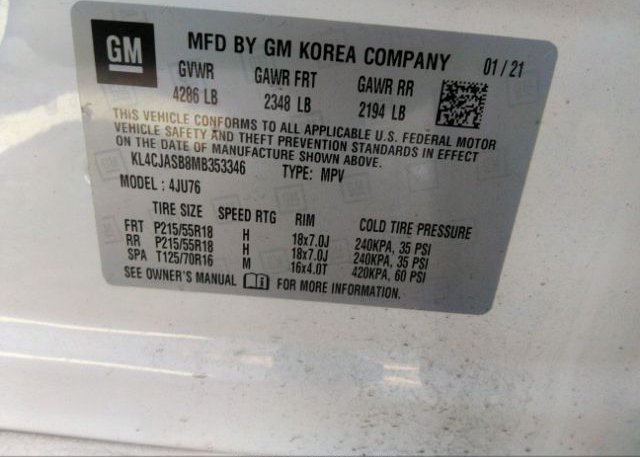 2021 BUICK ENCORE(VIN: KL4CJASB8MB353346