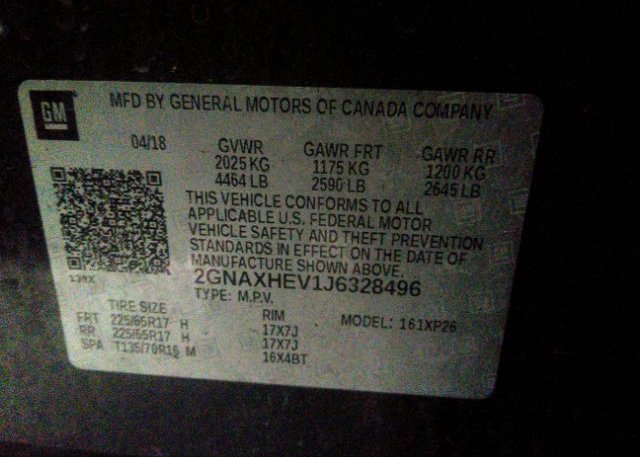 2018 CHEVROLET EQUINOX VIN: 2GNAXHEV1J6328496