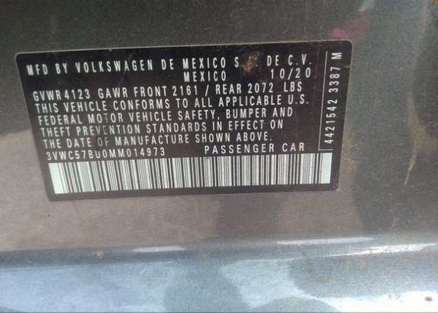 2021 VOLKSWAGEN JETTA(VIN: 3VWC57BU0MM014973